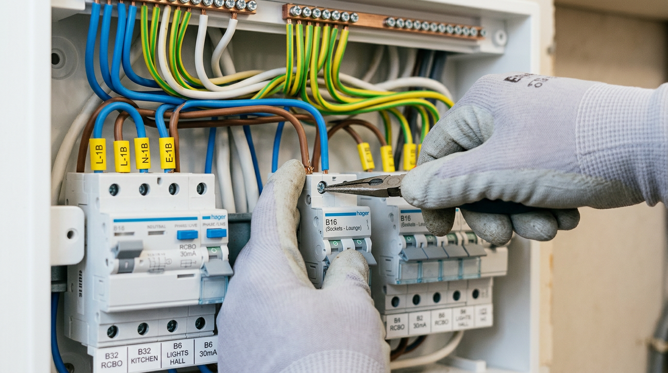 Horsham electrician working on consumer unit